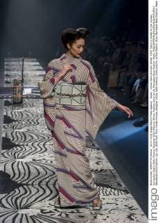 Japan : Jotaro Saito Autumn Winter 2016 Tokyo A model on the runway during the Jotaro Saito Kimono Designer 2016 Autumn Winter Fashion show at the Mercedes-Benz Fashion Week.  AlessandroxDixCiommo
