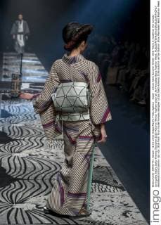 Japan : Jotaro Saito Autumn Winter 2016 Tokyo A model on the runway during the Jotaro Saito Kimono Designer 2016 Autumn Winter Fashion show at the Mercedes-Benz Fashion Week.  AlessandroxDixCiommo