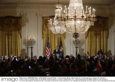 U.S. President Barack Obama delivers remarks during a reception for Women s History Month in the East Room of the White House on March 16, 2016 in Washington, DC. Obama announced the White House will host a summit on The United State of Women this May. According to the White House, the summit will highlight the advances we have made in the United States and across the globe and to expand our efforts on helping women confront the challenges they face and reach for their highest aspirations. Pool photo by Chip Somodevilla  WAX20160316201 CHIPxSOMODEVILLA