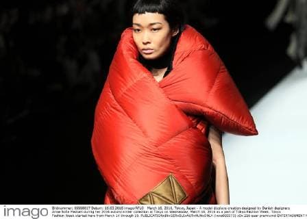 March 16, 2016, Tokyo, Japan - A model displays creation designed by Danish designers Anne Sofie Madsen during her 2016 autum winter collection in Tokyo on Wednesday, March 16, 2016 as a part of Tokyo Fashion Week. Tokyo Fashion Week started here from March 14 through 19.  (lwxa000373)