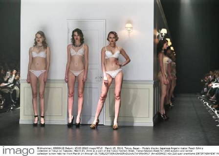 March 15, 2016, Tokyo, Japan - Models display Japanese lingerie maker Peach John s collection in Tokyo on Tuesday, March 15, 2016 as a part of the Tokyo Fashion Week. Tokyo Fashion Week for 2016 autumn and winter collection is now held her from March 14 through 19.  (lwxa000402)