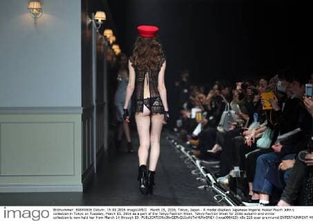 March 15, 2016, Tokyo, Japan - A model displays Japanese lingerie maker Peach John s collection in Tokyo on Tuesday, March 15, 2016 as a part of the Tokyo Fashion Week. Tokyo Fashion Week for 2016 autumn and winter collection is now held her from March 14 through 19.  (lwxa000415)
