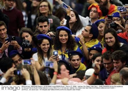 March 17, 2016 - Vatican City State (Holy See) - POPE FRANCIS during the audience to Harvard World Model United Nations in Aula Paolo VI at the Vatican. Vatican City State Holy See - ZUMAi15_