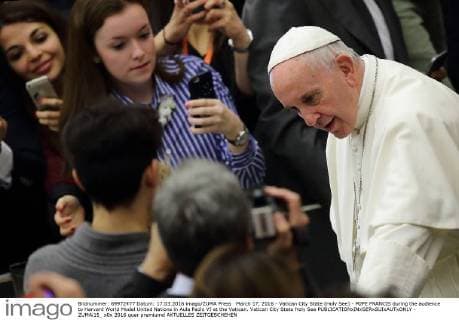 March 17, 2016 - Vatican City State (Holy See) - POPE FRANCIS during the audience to Harvard World Model United Nations in Aula Paolo VI at the Vatican. Vatican City State Holy See - ZUMAi15_