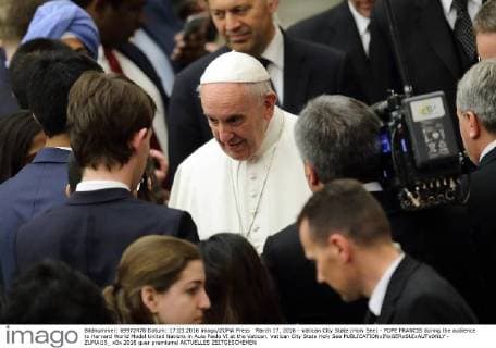 March 17, 2016 - Vatican City State (Holy See) - POPE FRANCIS during the audience to Harvard World Model United Nations in Aula Paolo VI at the Vatican. Vatican City State Holy See - ZUMAi15_