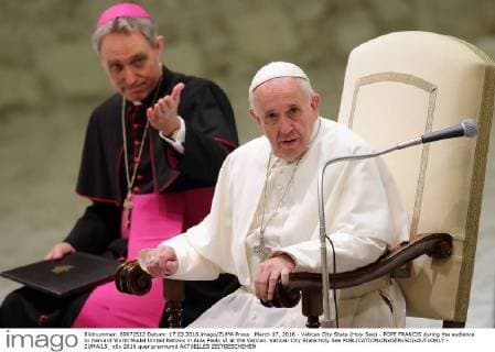 March 17, 2016 - Vatican City State (Holy See) - POPE FRANCIS during the audience to Harvard World Model United Nations in Aula Paolo VI at the Vatican. Vatican City State Holy See - ZUMAi15_