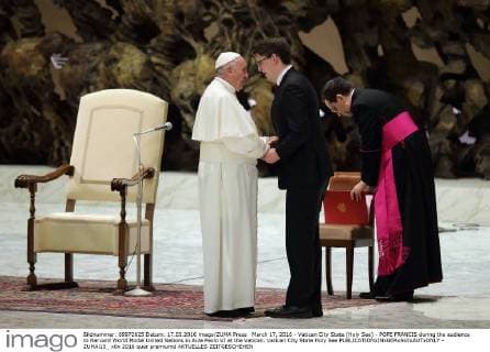 March 17, 2016 - Vatican City State (Holy See) - POPE FRANCIS during the audience to Harvard World Model United Nations in Aula Paolo VI at the Vatican. Vatican City State Holy See - ZUMAi15_