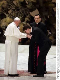 March 17, 2016 - Vatican City State (Holy See) - POPE FRANCIS during the audience to Harvard World Model United Nations in Aula Paolo VI at the Vatican. Vatican City State Holy See - ZUMAi15_