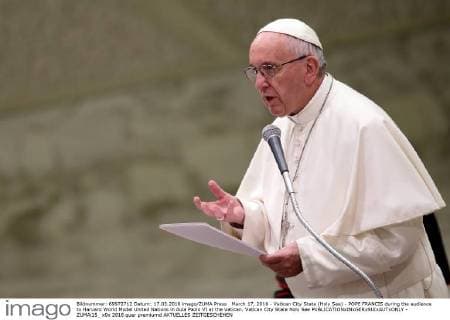 March 17, 2016 - Vatican City State (Holy See) - POPE FRANCIS during the audience to Harvard World Model United Nations in Aula Paolo VI at the Vatican. Vatican City State Holy See - ZUMAi15_