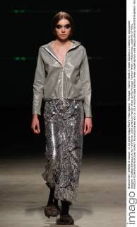 Portugal: Fashion Week A model displays a creation by portuguese designer Anabela Baldaque at her Fall Winter 2016 collection fashion show during Portugal Fashion Week in Matosinhos, outskirts of Porto.  NunoxGuimaraes