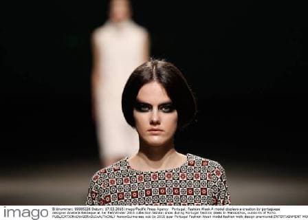 Portugal: Fashion Week A model displays a creation by portuguese designer Anabela Baldaque at her Fall Winter 2016 collection fashion show during Portugal Fashion Week in Matosinhos, outskirts of Porto.  NunoxGuimaraes