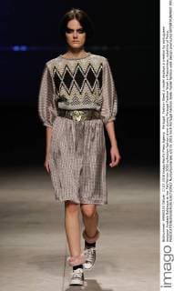 Portugal: Fashion Week A model displays a creation by portuguese designer Anabela Baldaque at her Fall Winter 2016 collection fashion show during Portugal Fashion Week in Matosinhos, outskirts of Porto.  NunoxGuimaraes