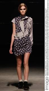 Portugal: Fashion Week A model displays a creation by portuguese designer Anabela Baldaque at her Fall Winter 2016 collection fashion show during Portugal Fashion Week in Matosinhos, outskirts of Porto.  NunoxGuimaraes