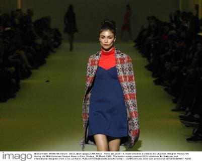 March 18, 2016 - A model presents a creation by Ukrainian designer PODOLYAN during the 38th Ukrainian Fashion Week in Kiev, Ukraine, 18 March 2016. The fashion event presents 2016 collections by Ukrainian and international designers from 17 to 23 March. - ZUMAs334