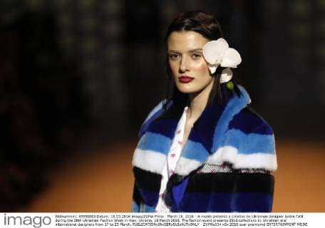 March 18, 2016 - A model presents a creation by Ukrainian designer Andre TAN during the 38th Ukrainian Fashion Week in Kiev, Ukraine, 18 March 2016. The fashion event presents 2016 collections by Ukrainian and international designers from 17 to 23 March. - ZUMAs334