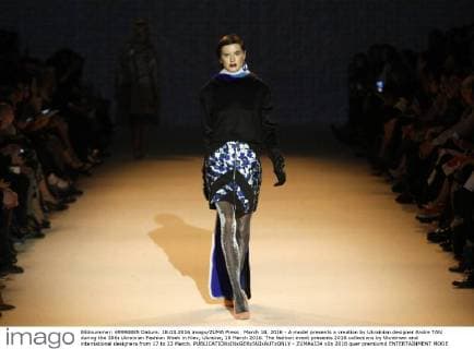 March 18, 2016 - A model presents a creation by Ukrainian designer Andre TAN during the 38th Ukrainian Fashion Week in Kiev, Ukraine, 18 March 2016. The fashion event presents 2016 collections by Ukrainian and international designers from 17 to 23 March. - ZUMAs334