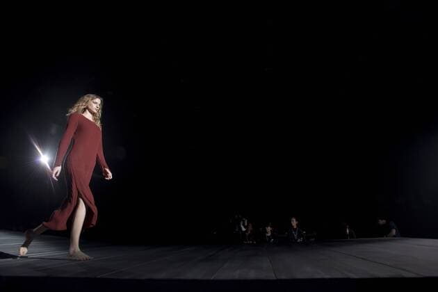Japan: Onitsuka Tiger brand, Andrea Pompilio s autumn winter 2016 collection A model without shoes test the runway before the Onitsuka Tiger brand, Andrea Pompilio designer 2016 autumn winter fashion show starts at the Mercedes-Benz Fashion Week Tokyo in Japan.  AlessandroxDixCiommo