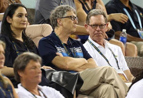 March 18, 2016: Bill Gates watches a match between Serena Williams and Agnieszka Radwanska of Poland during the 2016 BNP Paribas Open at Indian Wells Tennis Garden in Indian Wells, California. Indian Wells U.S. - ZUMAcb8_