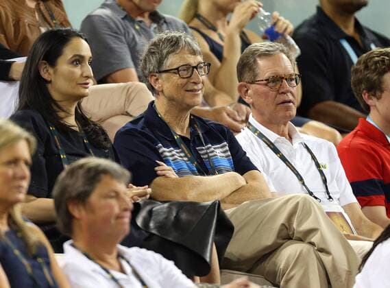 March 18, 2016: Bill Gates watches a match between Serena Williams and Agnieszka Radwanska of Poland during the 2016 BNP Paribas Open at Indian Wells Tennis Garden in Indian Wells, California. Indian Wells U.S. - ZUMAcb8_