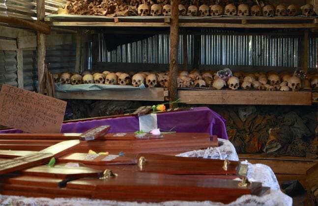 March 13, 2016 - Ntarama, Bugesera, Rwanda - A storage container houses coffins, clothes and the remains of genocide victims, on the grounds of the Ntarama Church which is now the Ntarama Genocide Memorial. According to the memorial site manager 5,000 Tutsis were killed at this location on April 15, 1994. Ntarama Rwanda - ZUMAf76_