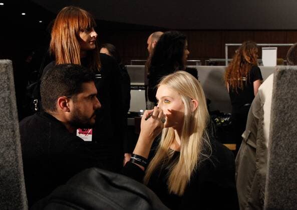 Portugal: Fashion Week A model is made up before her Fall Winter 2016 collection fashion show during Portugal Fashion Week in Porto.  NunoxGuimaraes