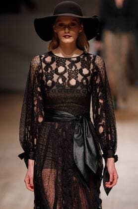 Portugal: Fashion Week A model displays a creation by portuguese designer Ana Sousa at her Fall Winter 2016 collection fashion show during Portugal Fashion Week in Porto.  NunoxGuimaraes