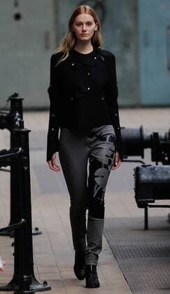 PORTUGAL FASHION WEEK A model displays a creation by portuguese designer Luis Buchinho at his Fall Winter 2016 collection fashion show during Portugal Fashion Week in Porto.  NUNOxGUIMARAES