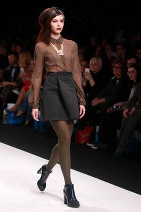 MOSCOW, RUSSIA. MARCH 23, 2016. A model showcases a creation by Russian designer Elena Shipilova at the 2016 Moscow Fashion Week in Moscow s Gostiny Dvor. Sergei Fadeichev TASS  TS01D301