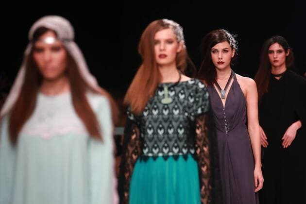 MOSCOW, RUSSIA. MARCH 23, 2016. Models showcase creations by Russian designer Elena Shipilova at the 2016 Moscow Fashion Week in Moscow s Gostiny Dvor. Sergei Fadeichev TASS  TS01D306