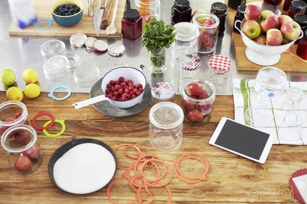 Different fruits and preserving jars in kitchen property released  FMKF002347
