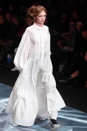 MOSCOW, RUSSIA. MARCH 24, 2016. A model showcases a creation by Russian designer Victoria Andreyanova at the 2016 Moscow Fashion Week in Moscow s Gostiny Dvor. Sergei Fadeichev TASS  TS01D5BF