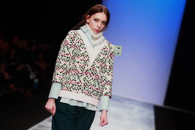 MOSCOW, RUSSIA. MARCH 24, 2016. A model showcases a creation by Russian designer Victoria Andreyanova at the 2016 Moscow Fashion Week in Moscow s Gostiny Dvor. Sergei Fadeichev TASS  TS01D618
