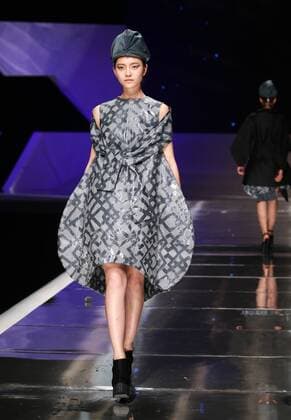 BEIJING, CHINA - MARCH 25: (CHINA OUT) A model showcases designs on the runway at Hempel Award - the 24th China International Young Fashion Designers Contest during day one of the Mercedes-Benz China Fashion Week A W 16 17 Collection at Beijing Hotel on March 25, 2016 in Beijing, China.  CFP481722776