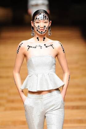 BEIJING, CHINA - MARCH 26: (CHINA OUT) A model showcases designs on the runway at Asahi Kasei Chinese Fashion Designer Creativity Award - Liu Sicong Collection during the Mercedes-Benz China Fashion Week Autumn Winter 2016 2017 at Beijing Hotel on March 26, 2016 in Beijing, China.  CFP481757742