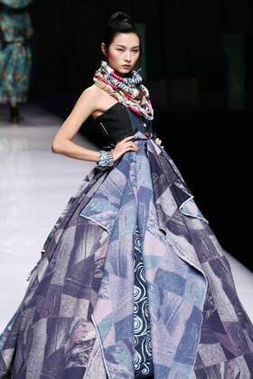 BEIJING, CHINA - MARCH 27: (CHINA OUT) A model showcases designs on the runway at d nim Collection during the Mercedes-Benz China Fashion Week Autumn Winter 2016 2017 at Beijing Hotel on March 27, 2016 in Beijing, China.  CFP481773995