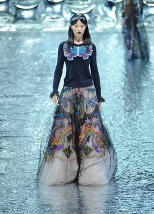 BEIJING, CHINA - MARCH 27: (CHINA OUT) A model showcases designs on the runway at Mary Katrantzou Collection during the Mercedes-Benz China Fashion Week Autumn Winter 2016 2017 at 751D.Park on March 27, 2016 in Beijing, China.  CFP481794574
