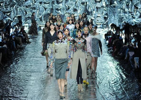 BEIJING, CHINA - MARCH 27: (CHINA OUT) Models showcase designs on the runway at Mary Katrantzou Collection during the Mercedes-Benz China Fashion Week Autumn Winter 2016 2017 at 751D.Park on March 27, 2016 in Beijing, China.  CFP481794583