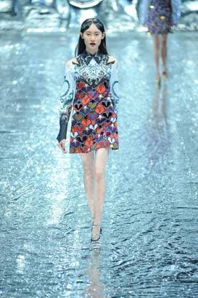 BEIJING, CHINA - MARCH 27: (CHINA OUT) A model showcases designs on the runway at Mary Katrantzou Collection during the Mercedes-Benz China Fashion Week Autumn Winter 2016 2017 at 751D.Park on March 27, 2016 in Beijing, China.  CFP481794587
