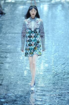 BEIJING, CHINA - MARCH 27: (CHINA OUT) A model showcases designs on the runway at Mary Katrantzou Collection during the Mercedes-Benz China Fashion Week Autumn Winter 2016 2017 at 751D.Park on March 27, 2016 in Beijing, China.  CFP481794588