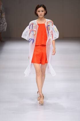 BEIJING, CHINA - MARCH 29: (CHINA OUT) A model showcases designs on the runway at Beijing Institute of Fashion Technology¡¤Emerging Design Collection & BIFT¡¤ELLASSAY Scholarship Awarding Ceremony during the Mercedes-Benz China Fashion Week Autumn Winter 2016 2017 at Beijing Hotel on March 29, 2016 in Beijing, China.  CFP481872720