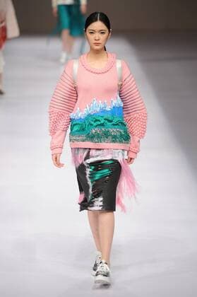 BEIJING, CHINA - MARCH 29: (CHINA OUT) A model showcases designs on the runway at Beijing Institute of Fashion Technology¡¤Emerging Design Collection & BIFT¡¤ELLASSAY Scholarship Awarding Ceremony during the Mercedes-Benz China Fashion Week Autumn Winter 2016 2017 at Beijing Hotel on March 29, 2016 in Beijing, China.  CFP481872734
