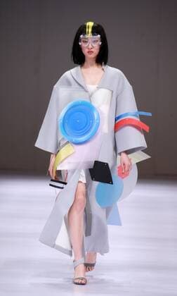 BEIJING, CHINA - MARCH 29: (CHINA OUT) A model showcases designs on the runway at Beijing Institute of Fashion Technology¡¤Emerging Design Collection & BIFT¡¤ELLASSAY Scholarship Awarding Ceremony during the Mercedes-Benz China Fashion Week Autumn Winter 2016 2017 at Beijing Hotel on March 29, 2016 in Beijing, China.  CFP481872868