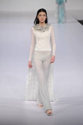 BEIJING, CHINA - MARCH 29: (CHINA OUT) A model showcases designs on the runway at DUXI Collection during the Mercedes-Benz China Fashion Week Autumn Winter 2016 2017 at Beijing Hotel on March 29, 2016 in Beijing, China.  CFP481873112