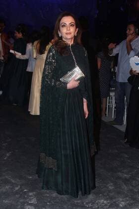 MUMBAI, INDIA - MARCH 29: Nita Ambani, Indian businesswoman, philanthropist and a wife of industrialist Mukesh Ambani during the opening show of Lakme Fashion Week Summer Resort 2016, at Mehboob Studio, Bandra on March 29, 2016 in Mumbai, India. (Photo by Pramod Thakur Hindustan Times ) Lakme Fashion Week Summer Resort 2016