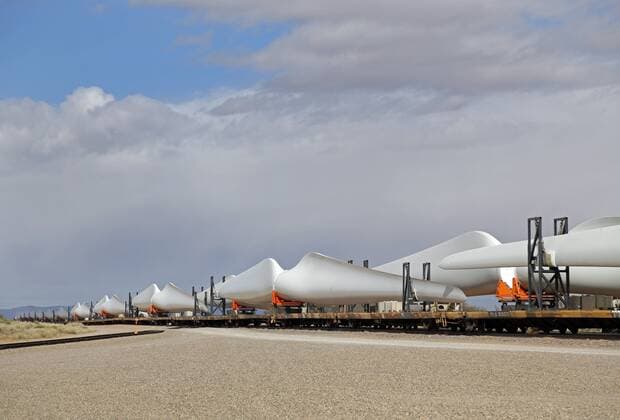 March 31, 2016 - Santa Teresa, NM, U.S. - TPI Composites wind blades sit at the Santa Teresa Southern Railroad facilities in Santa Teresa, New Mexico, Thursday, March 31, 2016. Santa Teresa U.S. - ZUMAab1_
