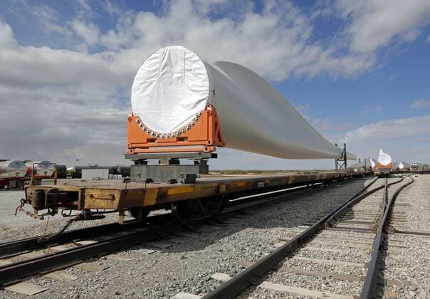 March 31, 2016 - Santa Teresa, NM, U.S. - TPI Composites wind blades sit at the Santa Teresa Southern Railroad facilities in Santa Teresa, New Mexico, Thursday, March 31, 2016. Santa Teresa U.S. - ZUMAab1_