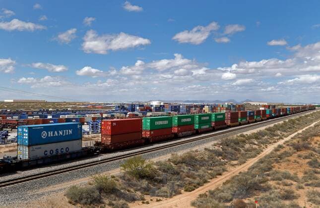 March 31, 2016 - Santa Teresa, NM, U.S. - A Union Pacific train transports containers past the facilities of Twin Cities Services Inc. in Santa Teresa, New Mexico, Thursday, March 31, 2016. Santa Teresa U.S. - ZUMAab1_