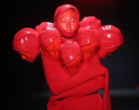BEIJING, CHINA - MARCH 31: (CHINA OUT) A model showcases designs on the runway at Sheguang Hu Collection during the Mercedes-Benz China Fashion Week Autumn Winter 2016 2017 at 751D.Park on March 31, 2016 in Beijing, China.  CFP481980079