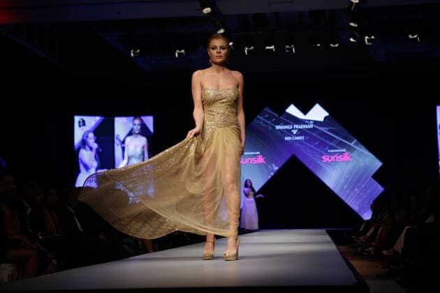 April 1, 2016 - Kathmandu, Nepal - A model presents a creation by a local designer during the 3rd day of Nepal Fashion Week in Kathmandu, Nepal on April 1, 2016. Kathmandu Nepal  - ZUMAn230