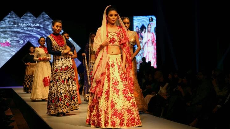 KATHMANDU, April 1, 2016 -- Models present creations during the third day of TGIF Nepal Fashion Week in Kathmandu, Nepal, April 1, 2016. The four-day fashion week presented both domestic and foreign designers creations. ) NEPAL-KATHMANDU-TGIF FASHION WEEK SunilxSharma 